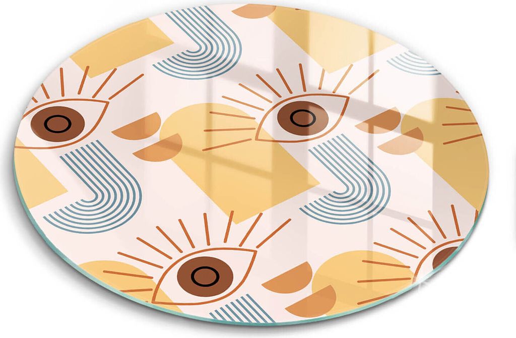 Glasschneideplatte - Herdabdeckplatte - fi30 cm -Schneidebrett - Spritzschutz - Boho Muster Augen