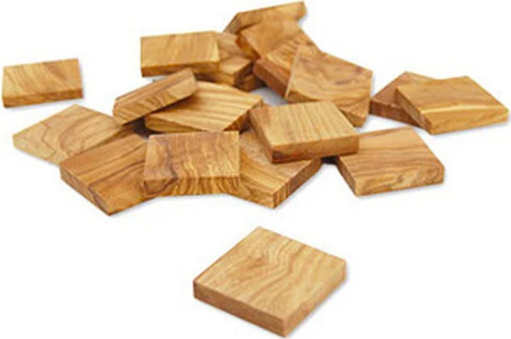 10 Olivenholz-Plättchen, flach (3,2 x 3,2 x 0,5 cm)