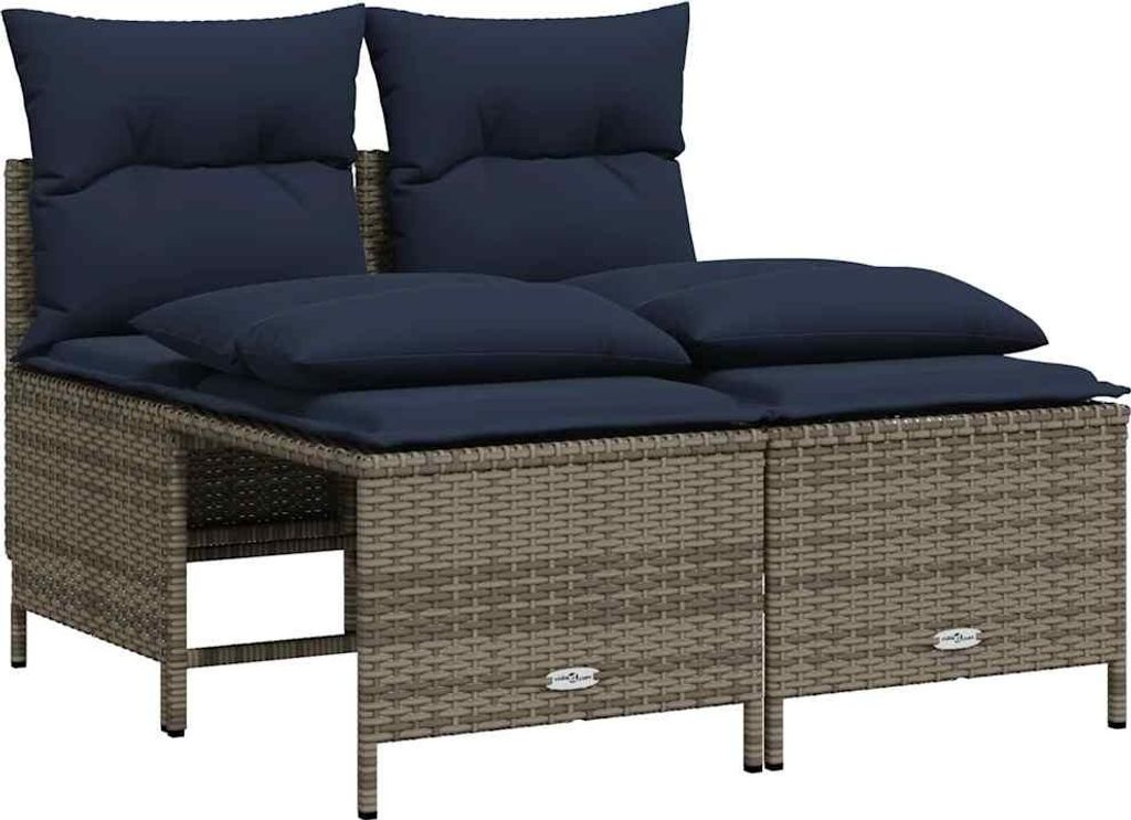 4-teiliges Gartensofa-Set mit Kissen, grau, Polyrattan