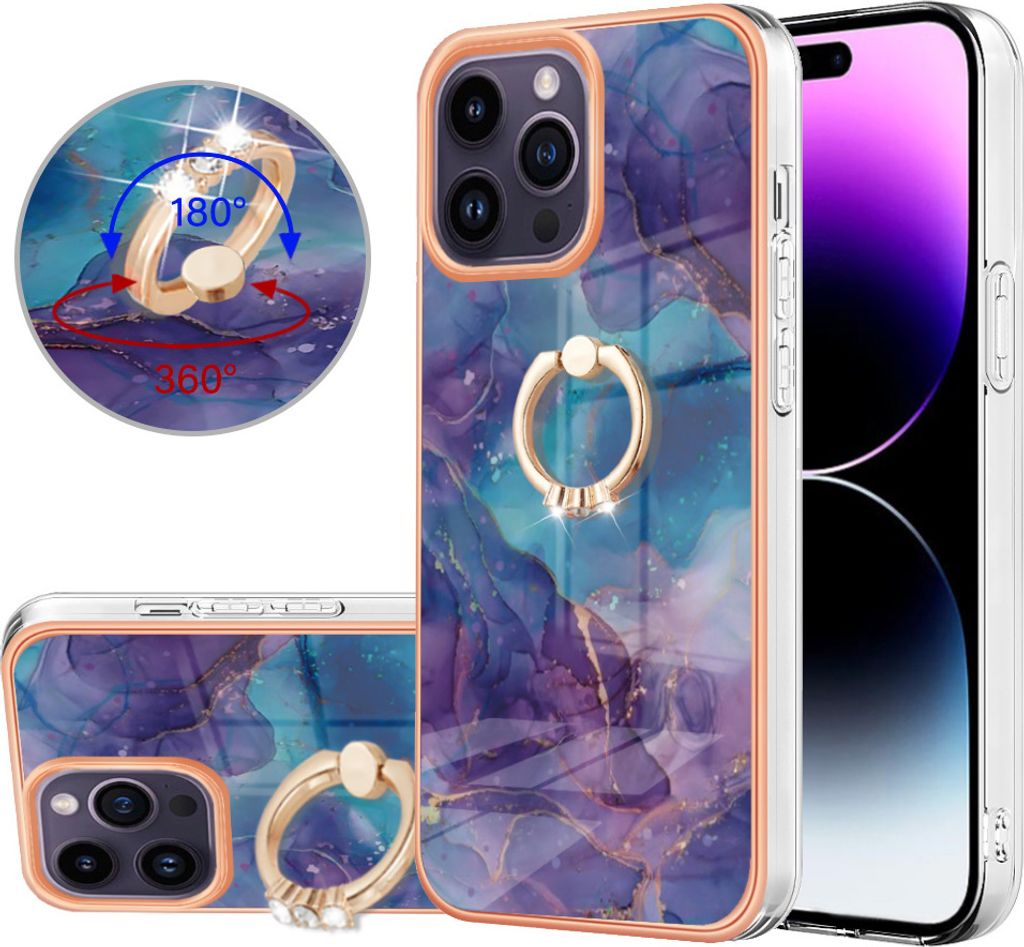 iPhone 15 Pro Hülle, Muster TPU Silikon Stoßdämpfer Bumper Schutzhülle mit Ring Ständer für iPhone 15 Pro Lila