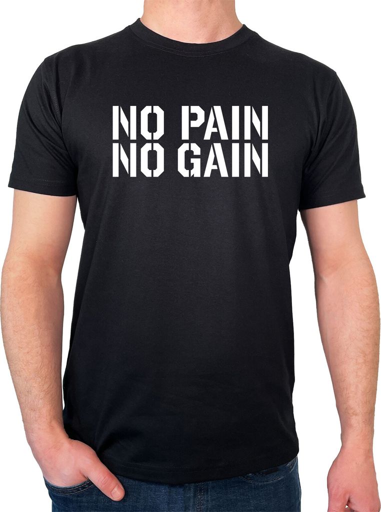 Huuraa Herren T-Shirt No pain gain Hantel XL Black Bio Baumwolle Fairtrade Herrenshirt Geschenkidee
