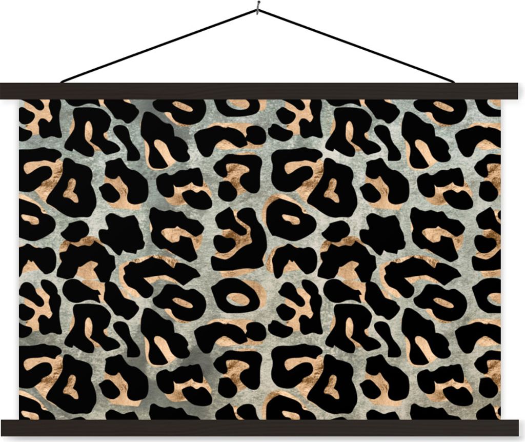 MuchoWow Textilposter Pantherdruck - Schwarz - Braun - Luxus 90x60 cm mit schwarzem Rahmen - Aufhängungssatz