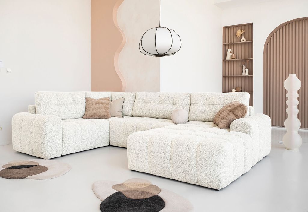MIUFORM Lulu Ecksofa mit Bettfunktion und Bettkasten U-FORM LINKS – 333 x 213 cm - Beige - Sofa Schlafsofa Couch Modulsofa