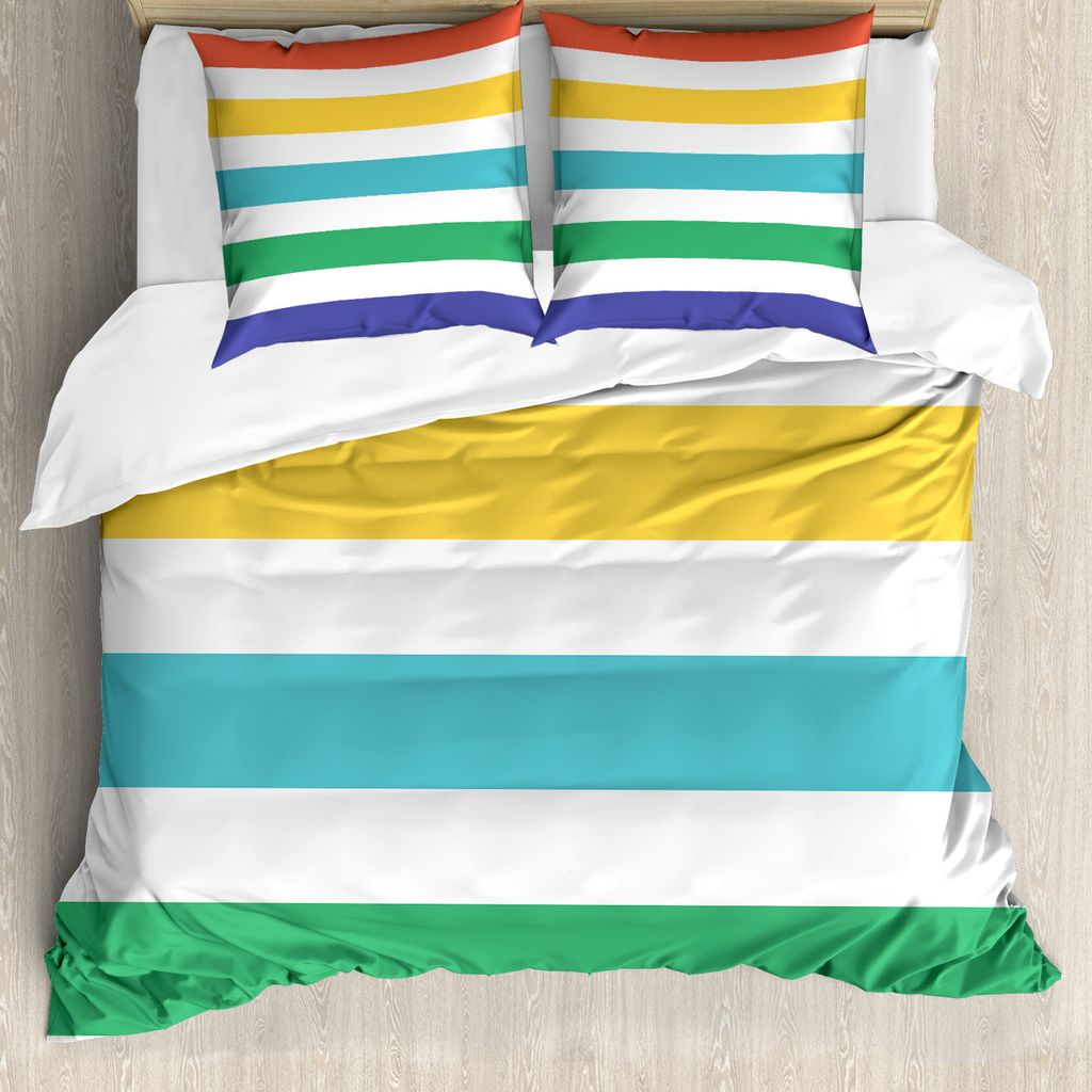 ABAKUHAUS Gestreift Bettbezug, Regenbogen-Kinder-Muster, Milbensicher Allergiker geeignet mit Kissenbezügen, 155 cm x 220 cm - 80 x 80 cm, Mehrfarbig