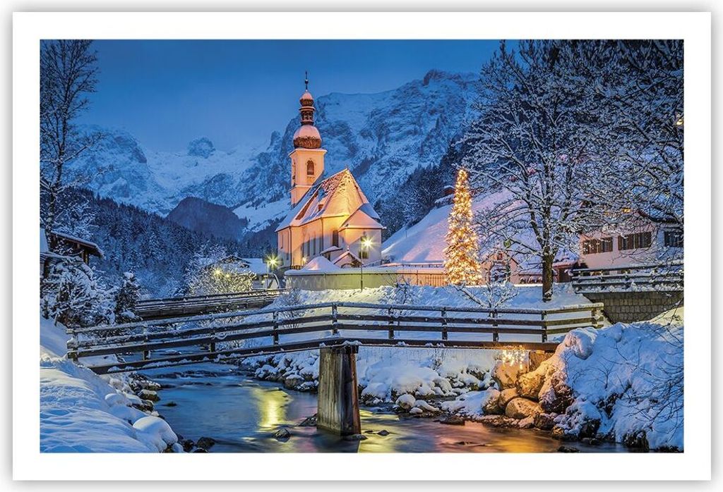 Poster - Poster ohne Rahmen - Festlich Kirche Schnee - 91,5x61 cm - Wand Bild - Wanddeko - Wandbilder - Kunstposter - Wandposter - Bilder - Kunstdr...
