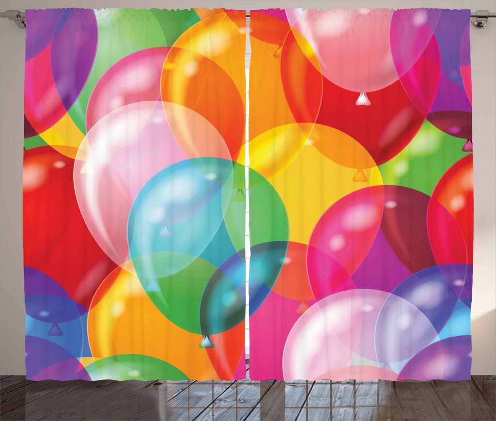 ABAKUHAUS Bunt Rustikaler Vorhang, Luftballons Fun, Wohnzimmer Universalband Gardinen mit Schlaufen und Haken, 280 x 175 cm, Mehrfarbig