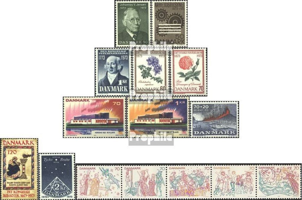 Briefmarken Dänemark 1973 Mi 540-554 (kompl.Ausg.) Jahrgang Produktbild 