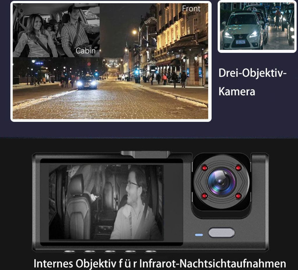 AIORBER 2" palubní kamera do auta se třemi kamerami pro Obrázek produktu 3
