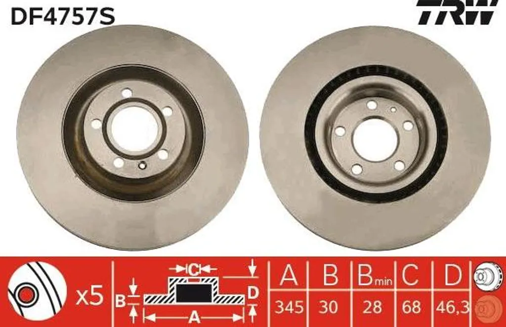 Disque de frein avant ventilé TRW DF4757S compatible Audi A4 8E 8H