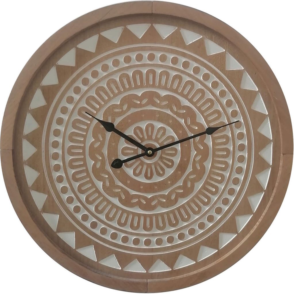 Rebecca Mobili Große Braune Ethno-Stil Wanduhr aus MDF