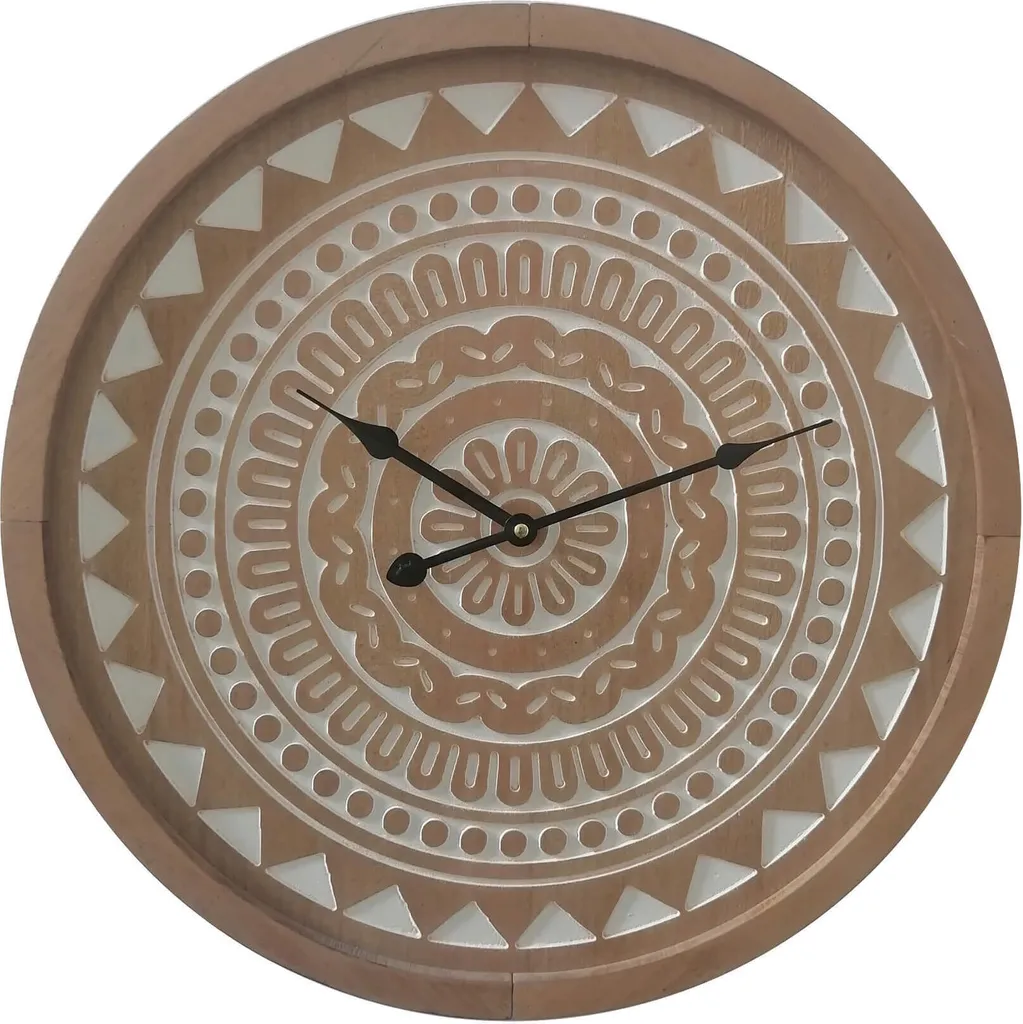 Horloge Murale Brune 60cm en MDF de Style Ethnique Design Mandala Chic