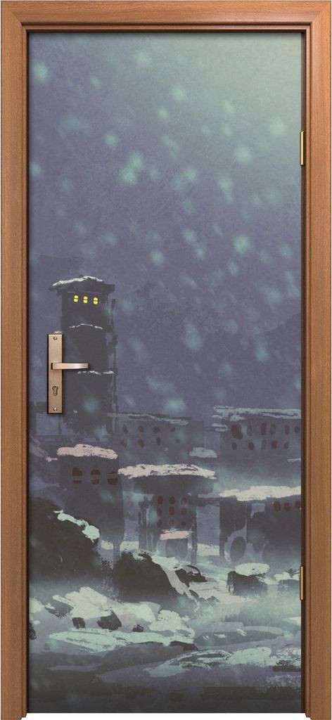 Türposter 80x200 cm Türaufkleber Türtapete Türfolie Klebefolie Kunst Winter Gefängnis Landschaft