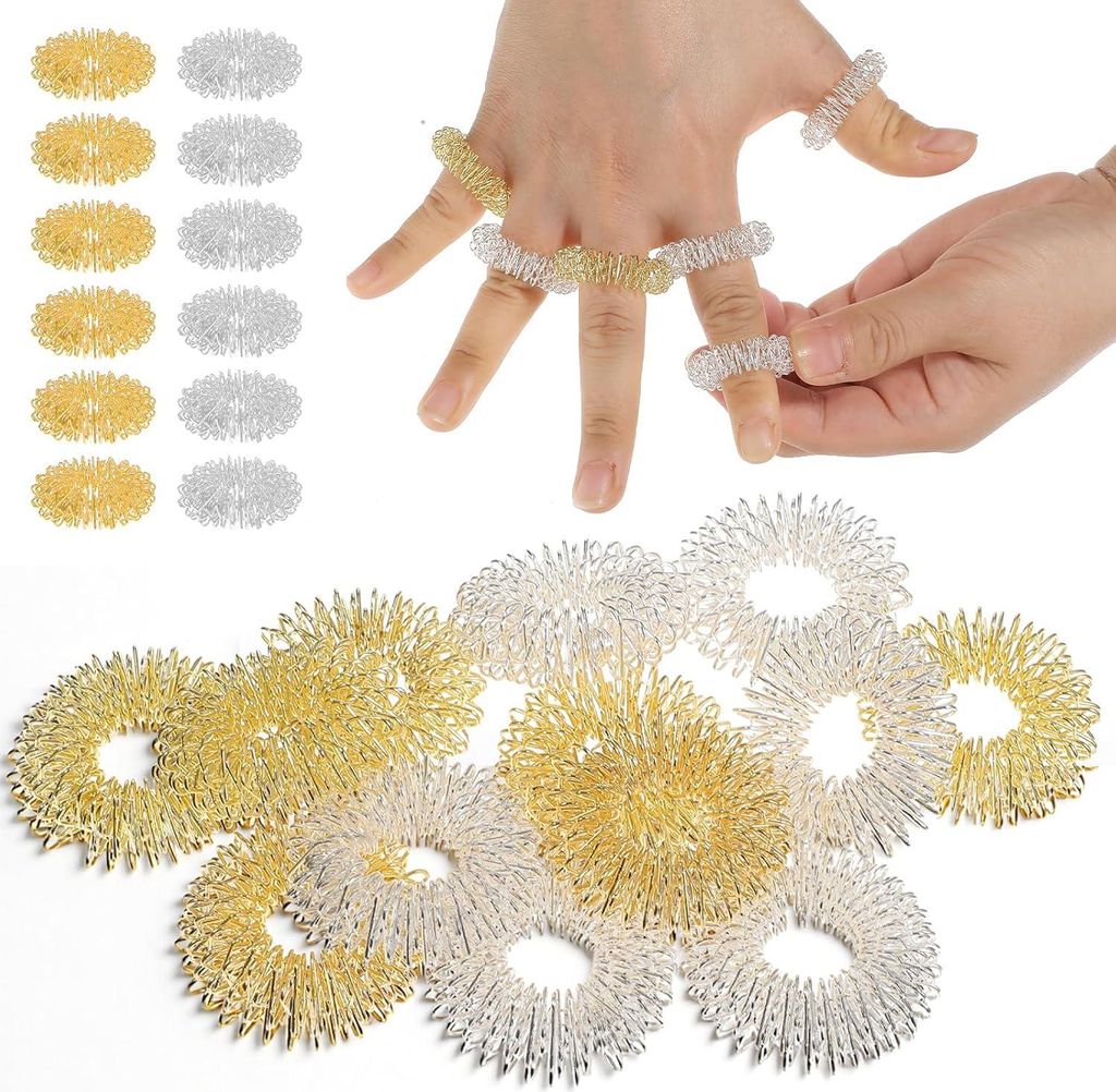 Akupressur Ring, 24 Stück Massageringe für Finger Fingermassagering Gold Silber Akupressurring Massage Ring Finger Massageringe Akupressur Ringe ...