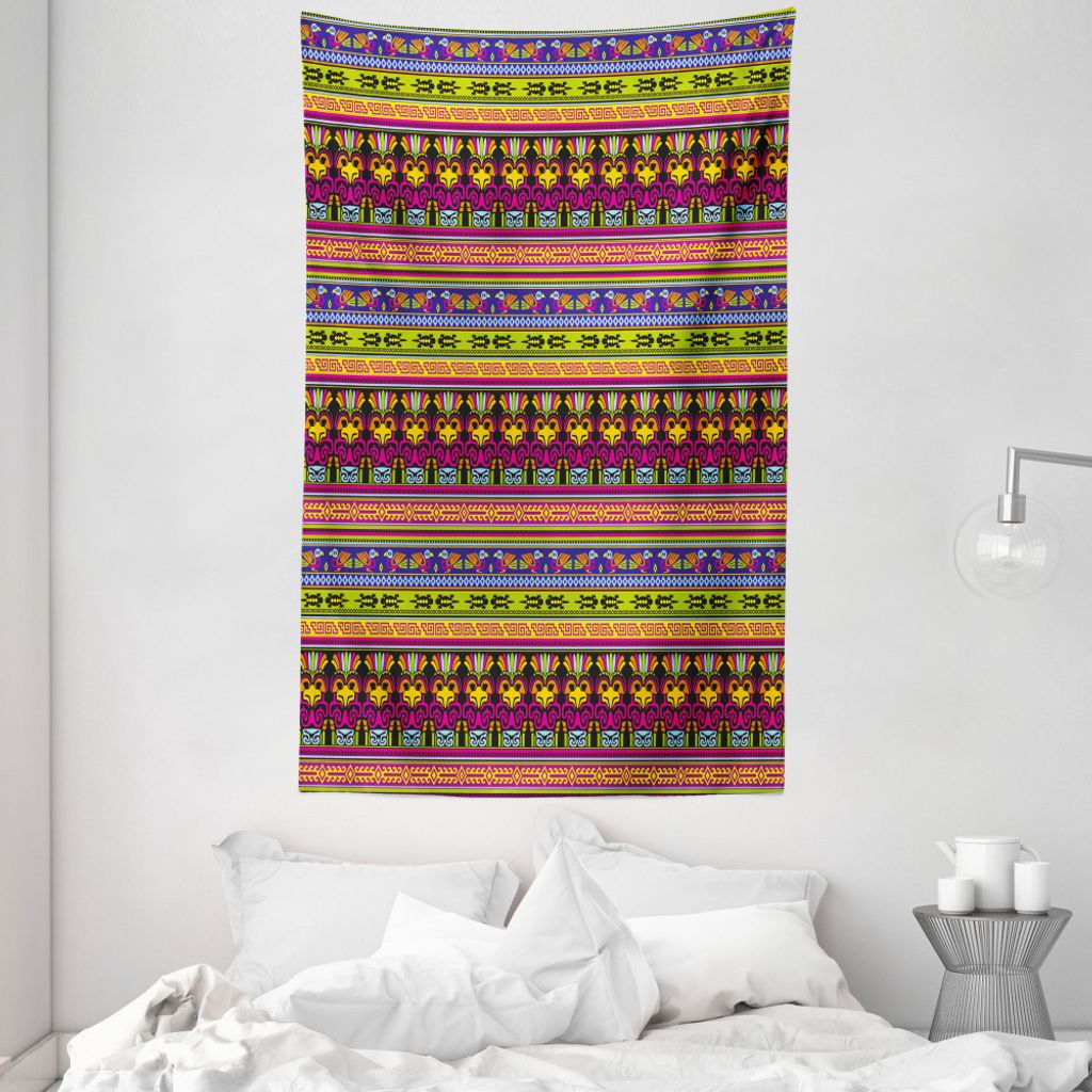 ABAKUHAUS Primitive Wandteppich und Tagesdecke, Aztec Borders aus Weiches Mikrofaser Stoff Waschbar ohne Verblassen Digitaldruck, 140 x 230 cm, Meh...
