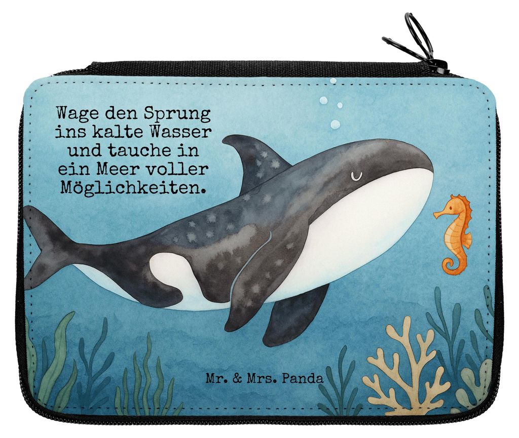 Mr. & Mrs. Panda Etui Orca Design - Weiß - Geschenk, Bleistiftetui, Möglichkeiten, Mäppchen, Federmäppchen, Meer, Arbeit, Schlampermäppchen, O...