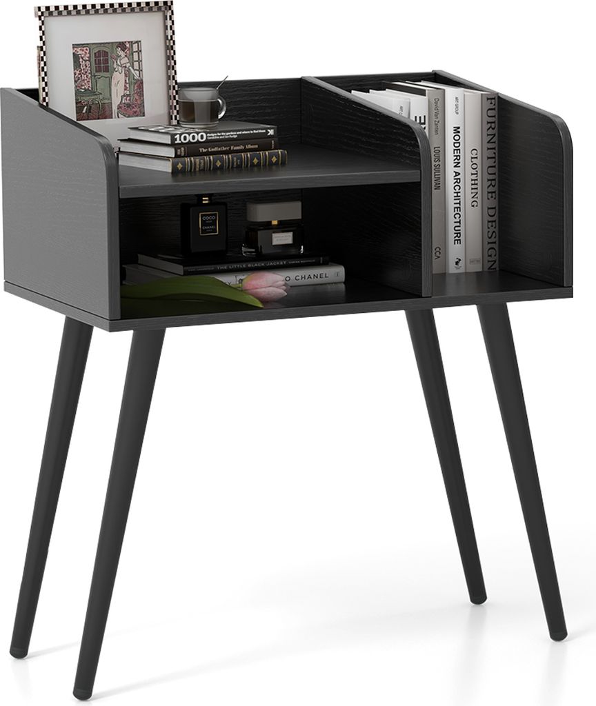KOMFOTTEU Nachttisch mit offenen Regalen, Beistelltisch 50 x 32 x 58 cm mit Metallbeinen, schmaler Nachtkonsole für Schlafzimmer Wohnzimmer (1, Sc...