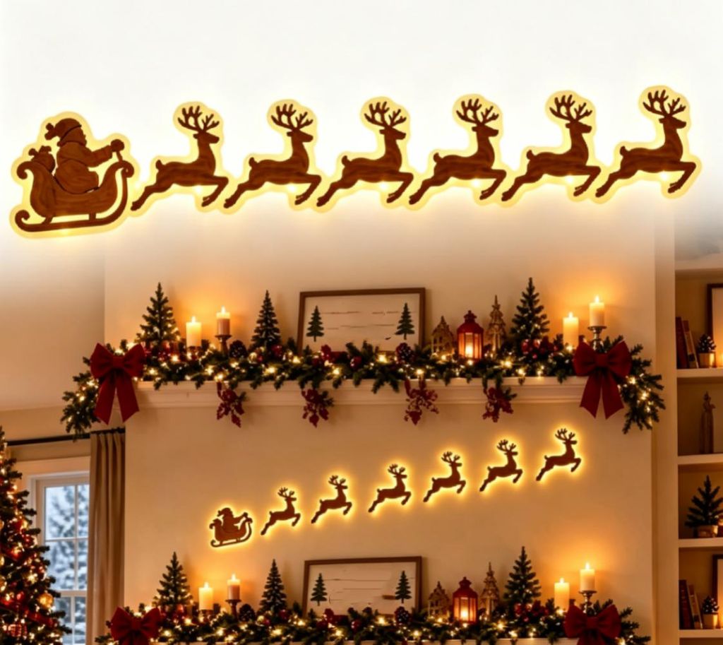 7 pièces de décoration murale pour Noël, éclairées et avec Image du produit 