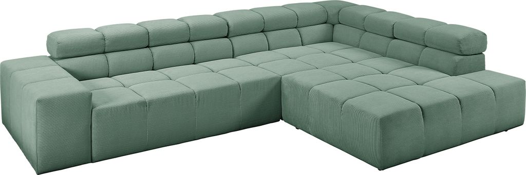 KAWOLA Sofa NEVADA Ecksofa Feincord grün Recamiere rechts