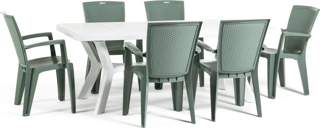 Salon de jardin 6 places avec table 200 cm et chaises aspect rotin SAMUEL