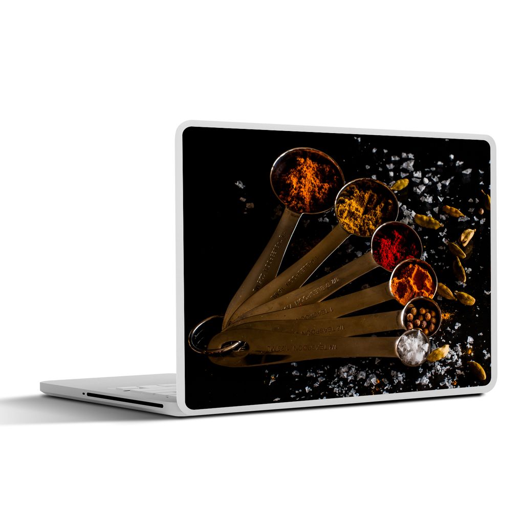 MuchoWow Laptop Aufkleber Sticker Cover Gewürze - Löffel - Salz - Gewürze - Schwarz 30x21 cm - Sticker für Laptop - Selbstklebend