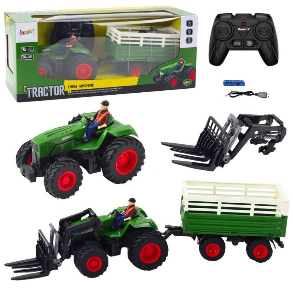 Landwirtschaftlicher Traktor mit Anhänger und Gabeln, ferngesteuertes RC 2.4G