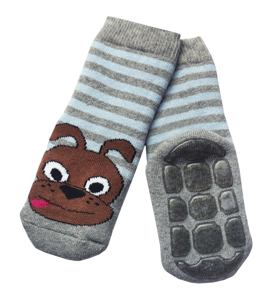 Kinder ABS-Socken aus Baumwolle Charly der Hund Grau Größe 27-30