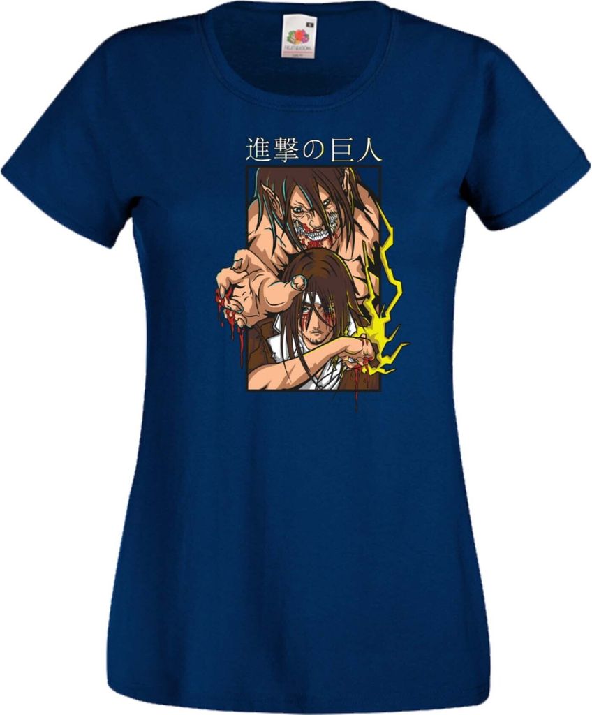 Damen T-Shirt Attack Anime On Titan Eren Yaeger 04 Var-002 Eren Pilot, Lady 2XL / Dunkelblau