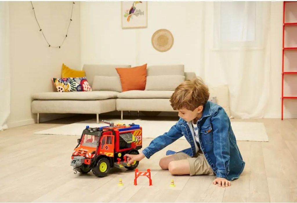Dickie Toys Fire Commander, camion dei vigili del fuoco, camion dei vigili del fuoco, con funzione di spruzzo d'acqua, scala, luce e suono, batterie incluse, 36 cm, dai 3 anni in su
