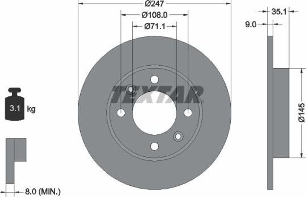 TEXTAR 92111703 Bremsscheibe OE 1618861980 kompatibel mit Partner, 307, 1007, Xsara, C4, C4er, C3, C2, Berlingo