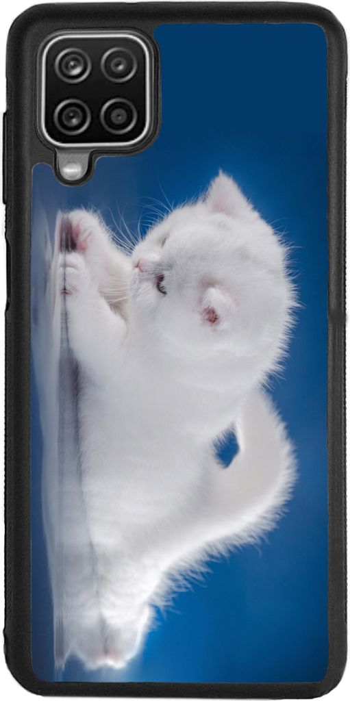 TPU Silikon Hülle für Samsung Galaxy A12 Handy Cover Case Schutzhülle Handyhülle Bumper MOTIV 121 Katze Baby Weiß