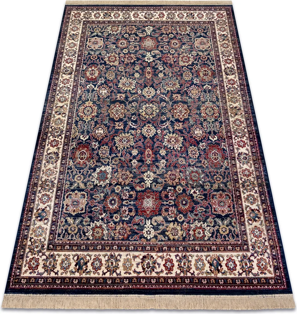 Tapis de Passage Style Baroque Bleu Foncé et Ivoire WINDSOR 60x100 cm