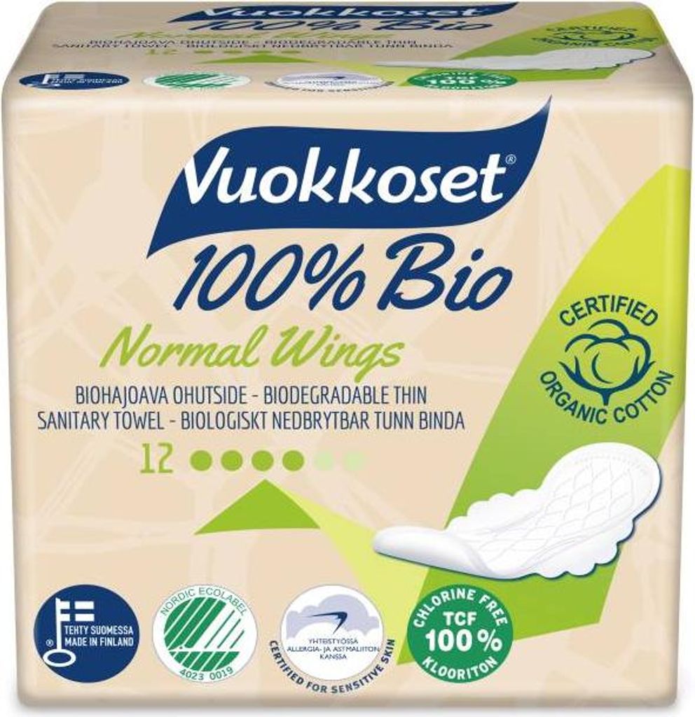 Vuokkoset biologisch normales Damenbinde mit Flügeln - 12 Produktbild 