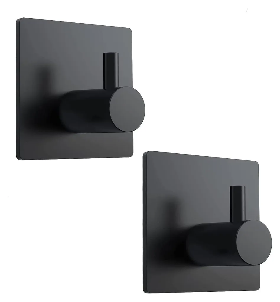 Crochet mural inox 304 noir sans perçage lot de 2 fixation autocollante