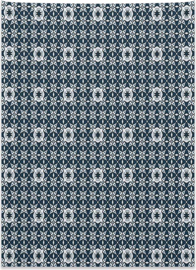 Abakuhaus traditionell Wandteppich, Azulejo Mosaikfliese aus Weiches Mikrofaser Stoff Kein Verblassen Klare Farben Waschbar, 110 x 150 cm, Dunkelbl...