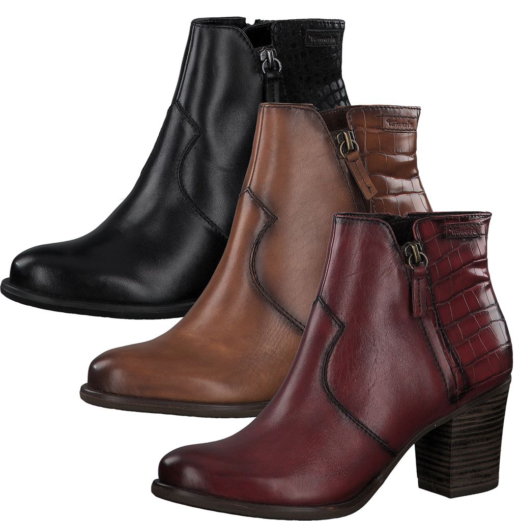 Tamaris Damen Stiefeletten Blockabsatz Leder 1-25338-25, Größe:36 EU, Farbe:Schwarz