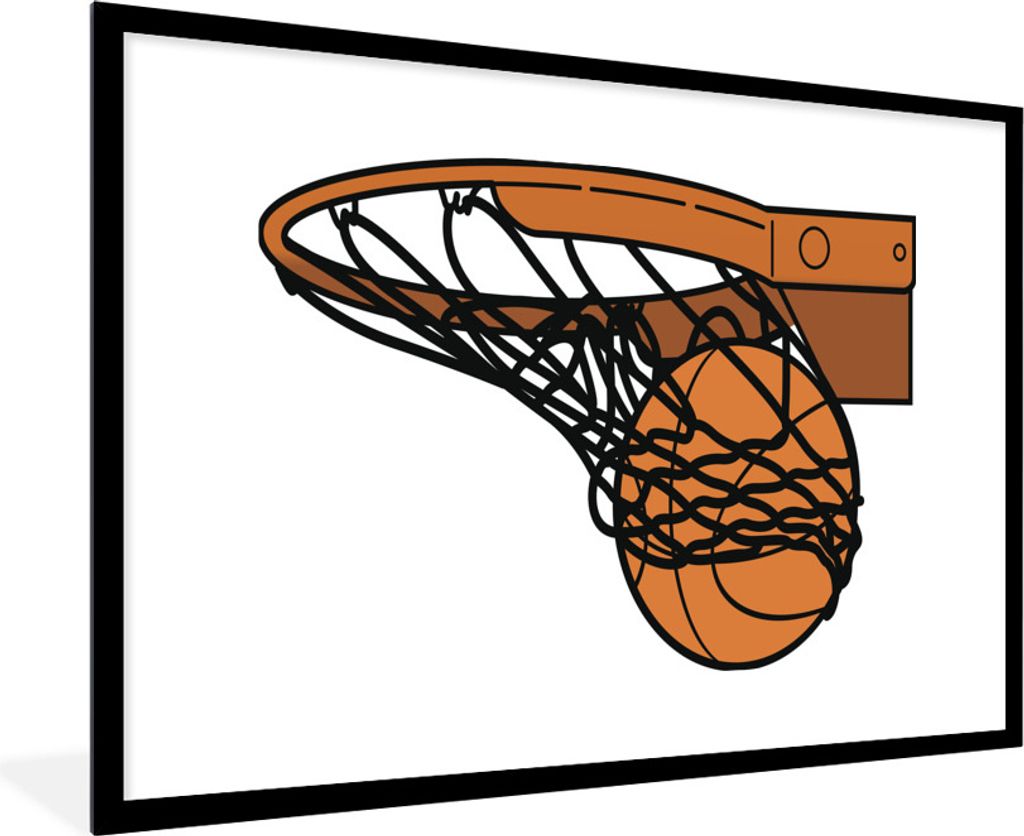 MuchoWow Gerahmtes Poster Eine Illustration des Basketballs im Netz 90x60 cm - Poster mit Schwarzem Bilderrahmen Wandposter Rahmen Foto Bilder - ...