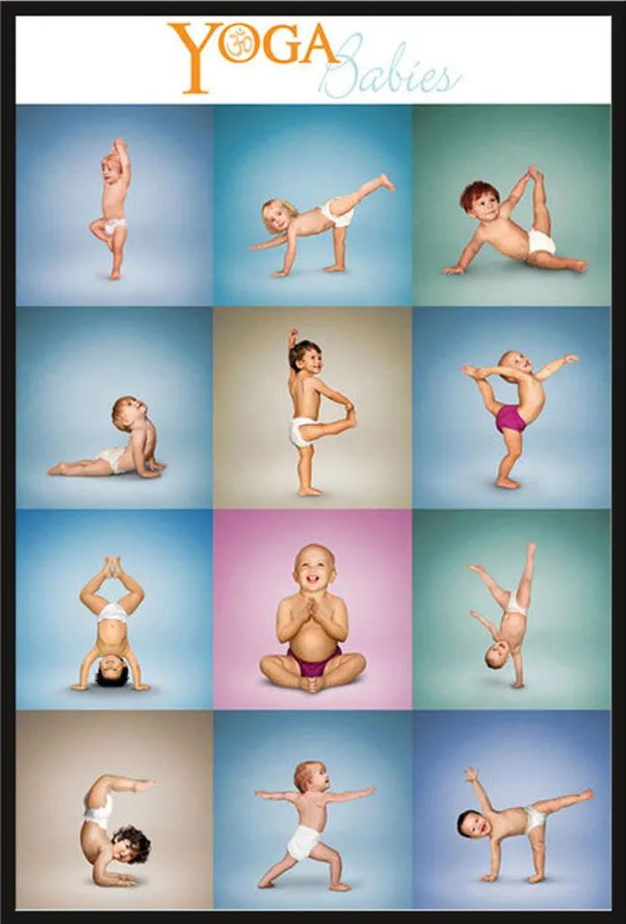 Affiche Yoga Babies Grid Shinsuke® avec Cadre Maxi Noir 61x91.5 cm