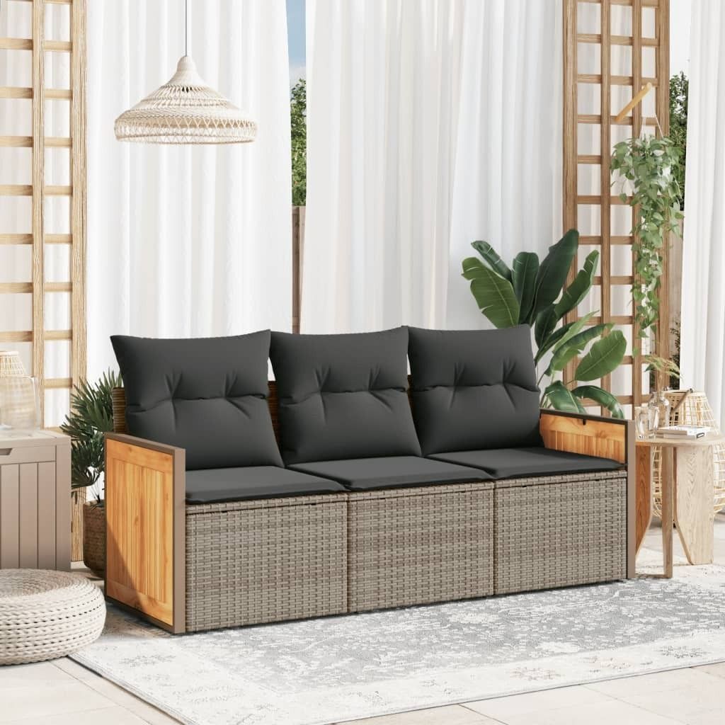 Maison Exclusive - 3-tlg. Garten-Sofagarnitur mit Kissen Grau Poly Rattan