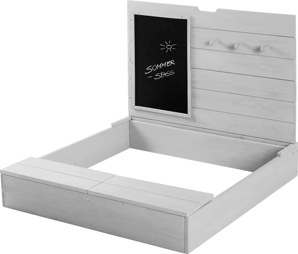 Bac à sable en bois massif avec bancs et tableau noir pour enfant