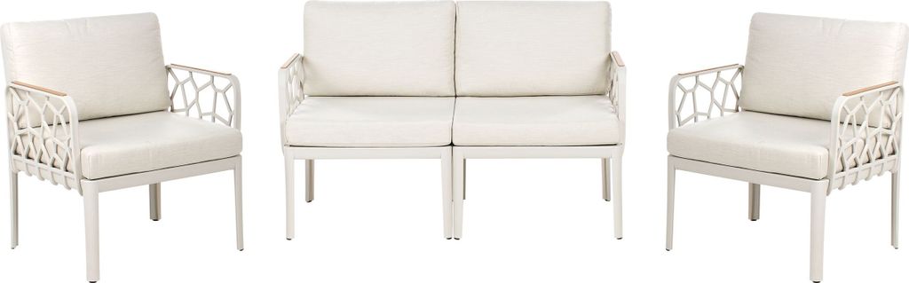 BELIANI Lounge Set Hellbeige Kunststoff 3-teilig für 4 Personen mit Kissen Stoff 2er Sofa und 2 Sessel Outdoor Terrasse Garten Ausstattung