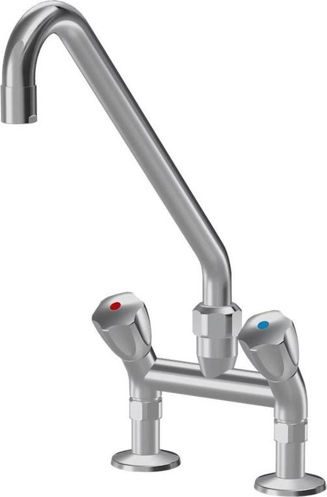 Zweigriffmischer für Profi-Küchen | Schwenkauslauf | Messing | 120 l/min | Tischeinbau, Ausführung:Ausladung C 449