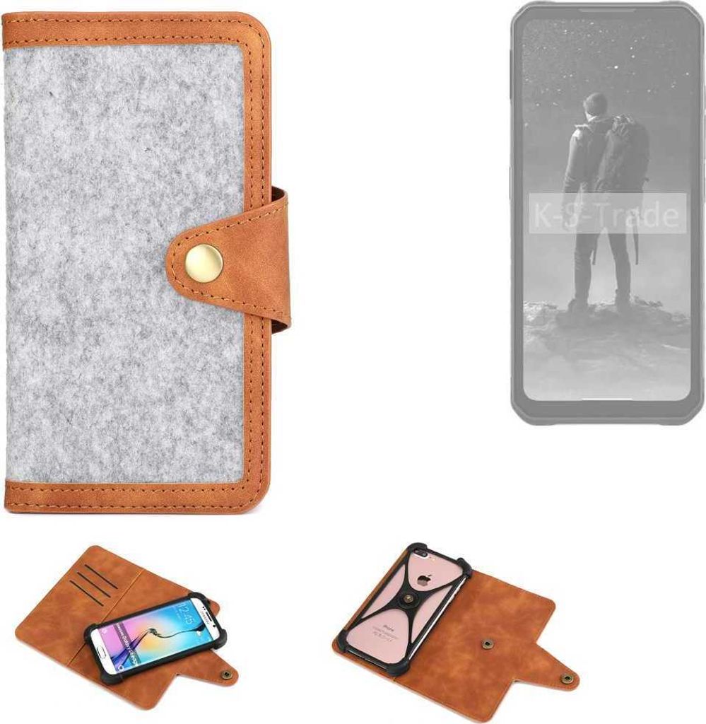 K-S-Trade Handyhülle kompatibel mit iiiF150 Raptor LTD Schutzhülle Filz-Hülle Kunst-Leder hellgrau braun (1x)