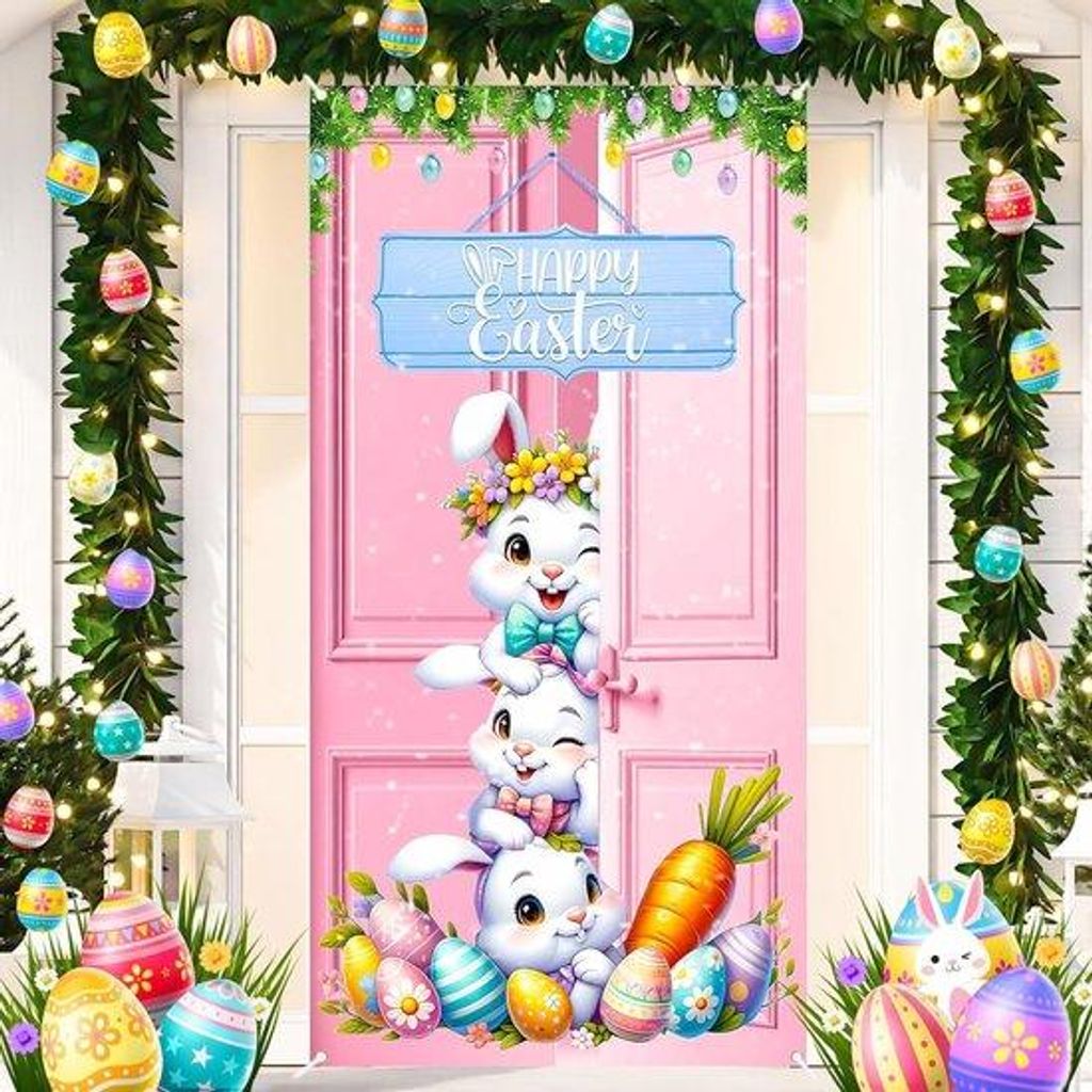 Ostereinbandung - Ostereierbanner mit Osterhase und Ostereiern - 90 x 185 cm