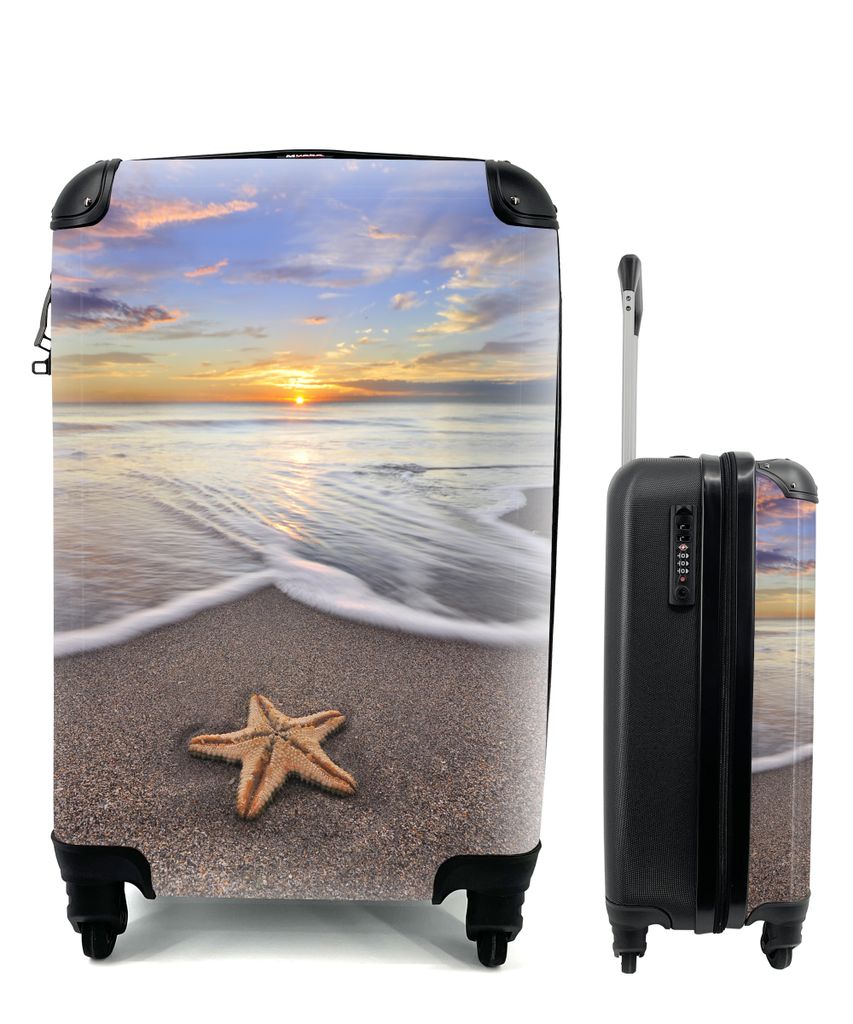 MuchoWow Koffer Handgepäck Trolley Rollkoffer Kleine Reisekoffer mit 4 Rollen - Seestern - Wasser - Sonne - Cabin Size < 55x40x23 cm & 55x40x20 ...