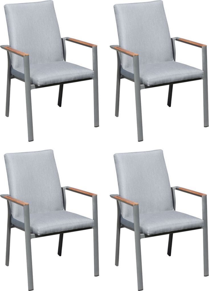 Sonnenpartner United 4er-Set Stapelsessel Stapelstuhl Aluminium anthrazit/Teakholz
