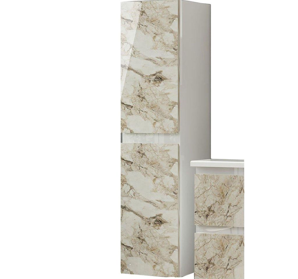 Hängeschrank Weiß Marmor Optik Hochschrank Badezimmerschrank badmöbel Hochglanz Schrank Badschrank Badregal Weiss Marmor Optik Glänzend Badezim...
