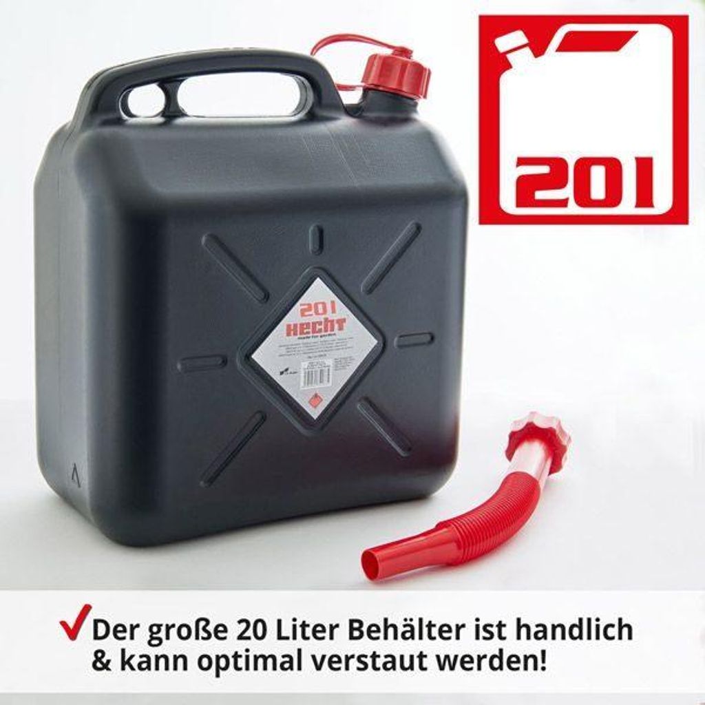 Benzinkanister HECHT 20 Liter | UN-Zulassung | flexibler Ausgießer | Kraftstoffkanister für Benzin & Diesel