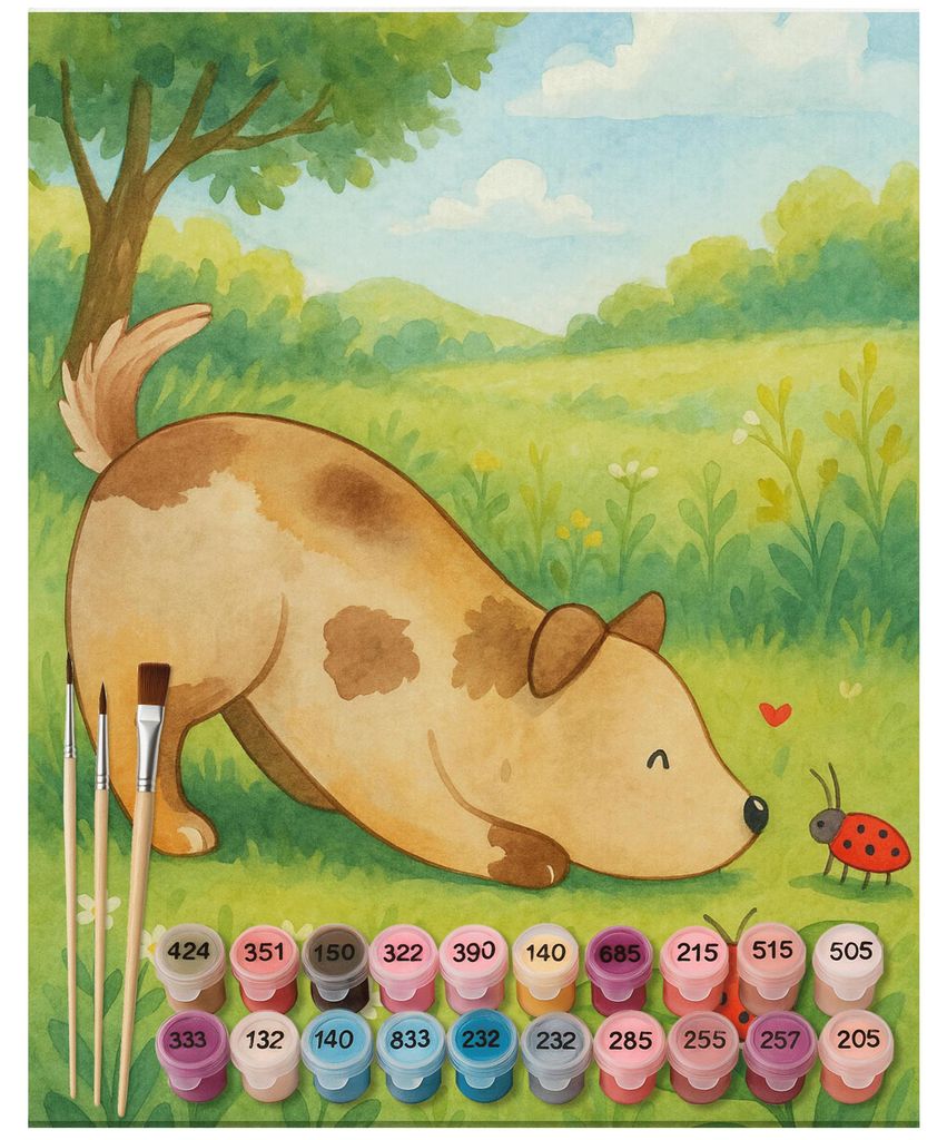 Mr. & Mrs. Panda Malen nach Zahlen Hund Marienkäfer Design 40 x 50 cm Mit Rahmen - Weiß - Geschenk, Neugierig, leinwand malerei, Sprüche, Mischl...