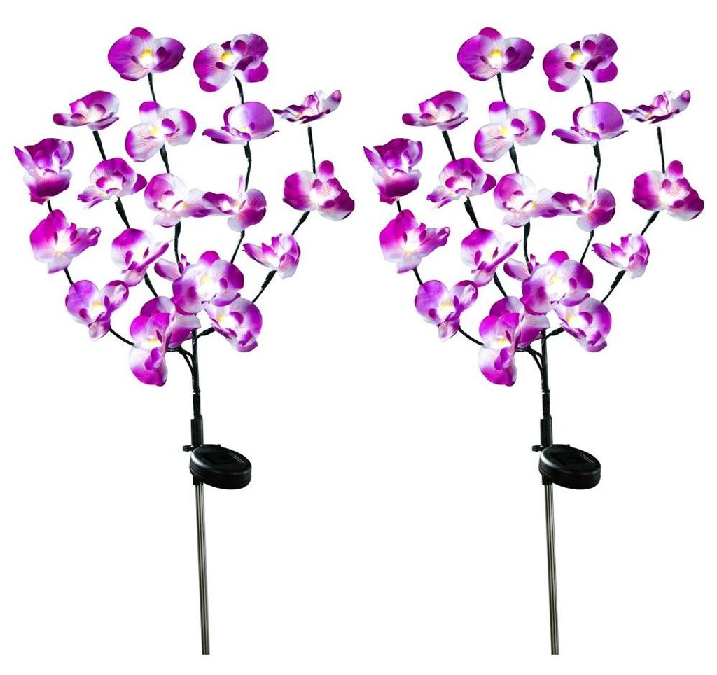2x LED Solarleuchte, Orchidee, Erdspieß, Akku, H 75cm
