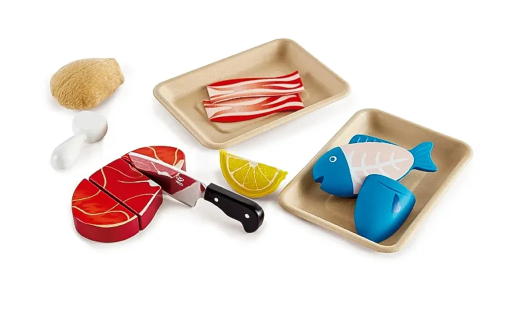 Set Poisson et Viande Hape avec Aliments à Découper Scratch en Bois - 10
